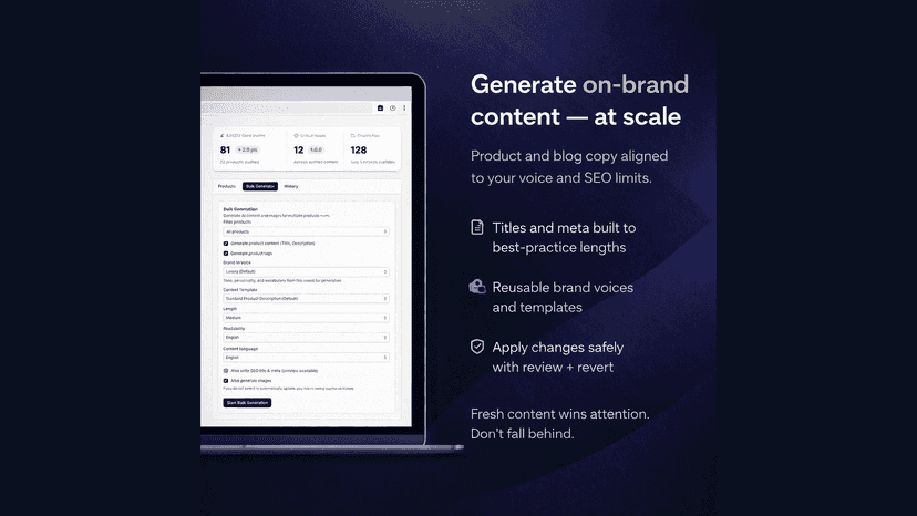 AI content generator for product and blog SEO fields