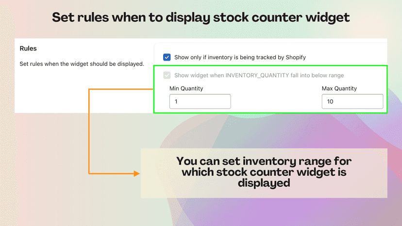 Set rules when to display stock count widget