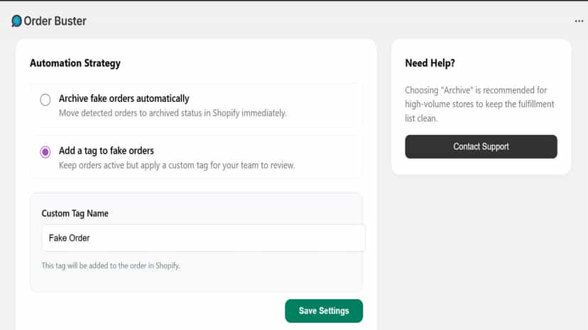 Settings for tag or archive orders