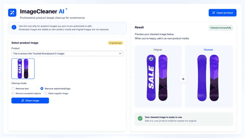 ImageCleaner AI upload and cleanup screen
