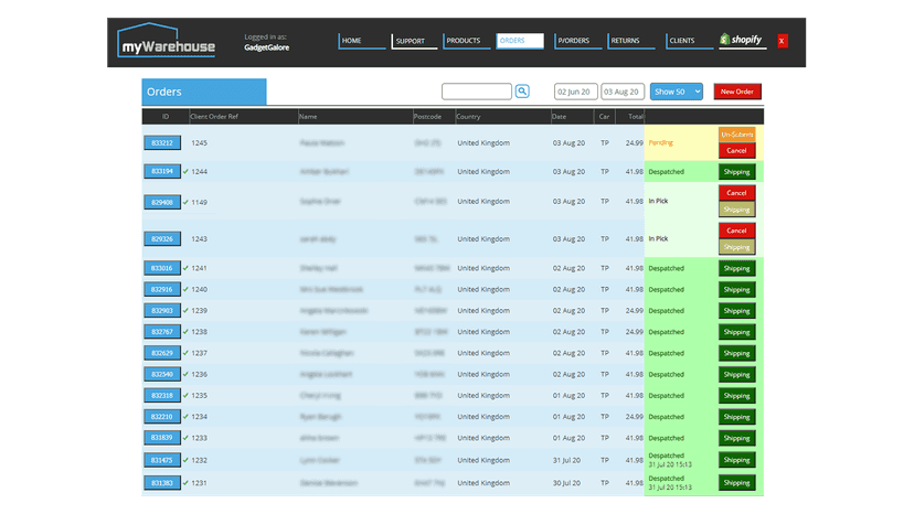 Orders are pulled into the warehouse system automatically