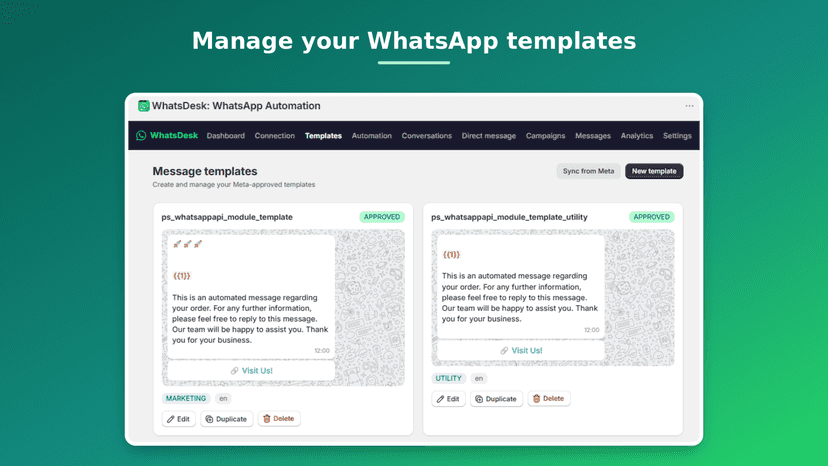WhatsApp message templates with live previews
