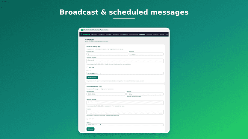 Broadcast campaign and scheduled messages to a segment