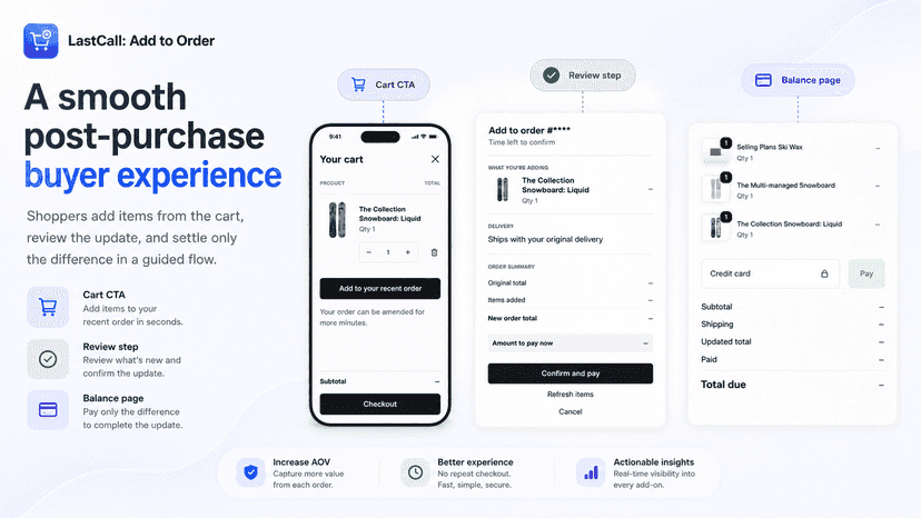 Post-purchase flow from cart CTA to balance page