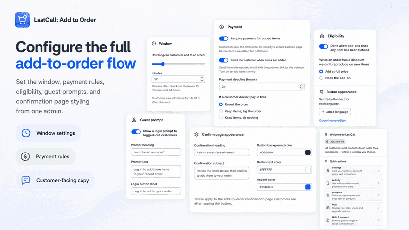 Admin controls for the full add-to-order flow