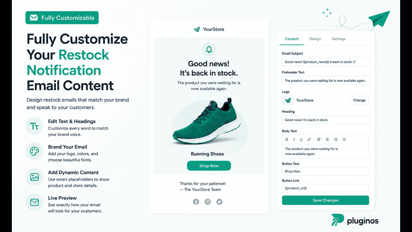 customize back in stock email content