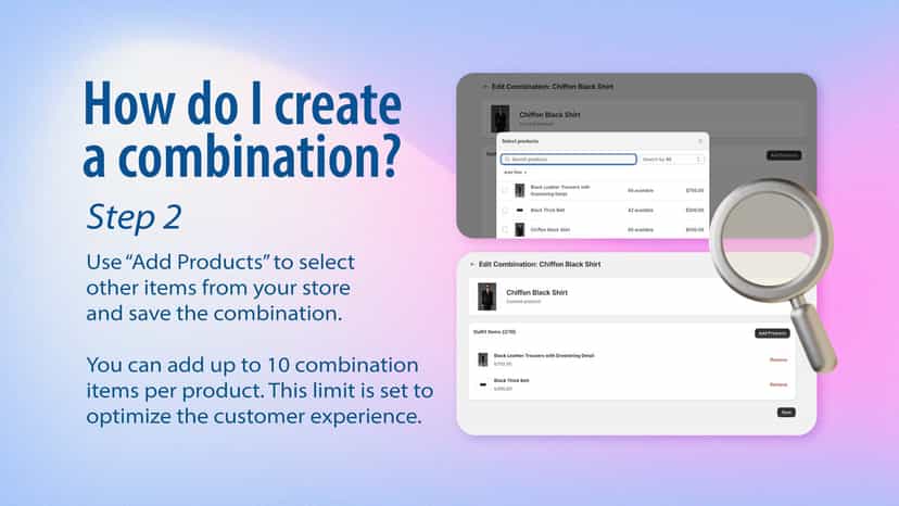 Admin interface demonstrating the selection of specific products