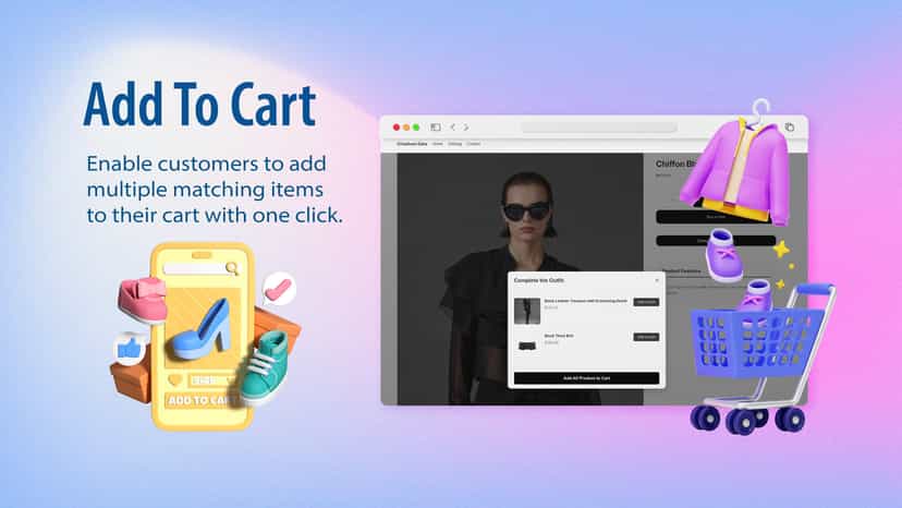 Frontend view of the "Add to Cart" button for a complete clothin