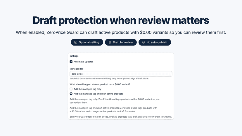 Draft protection activity for $0 variant products