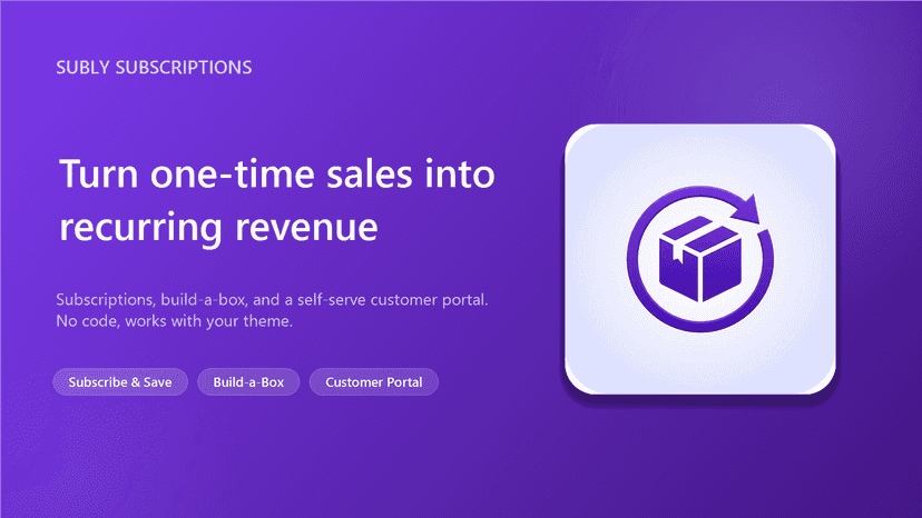 Subly Subscriptions hero — recurring revenue and build-a-box