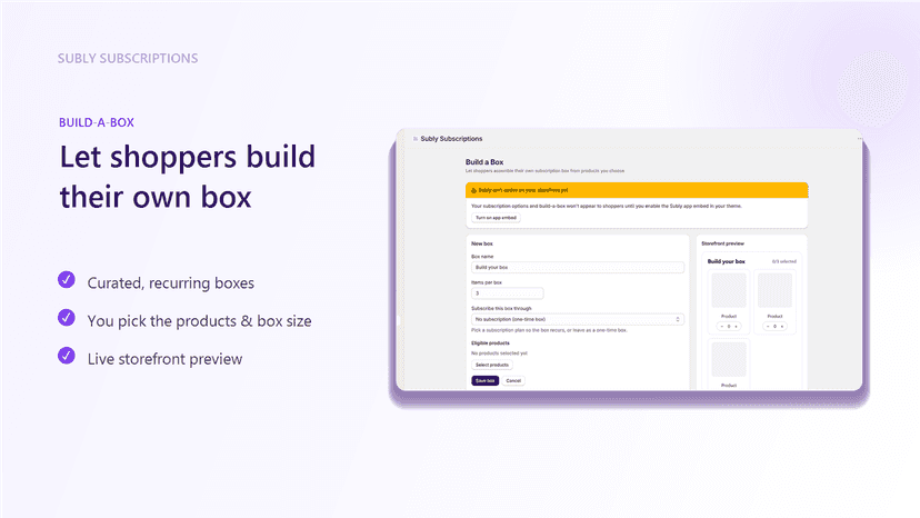 Build-a-box feature: shoppers build a recurring box