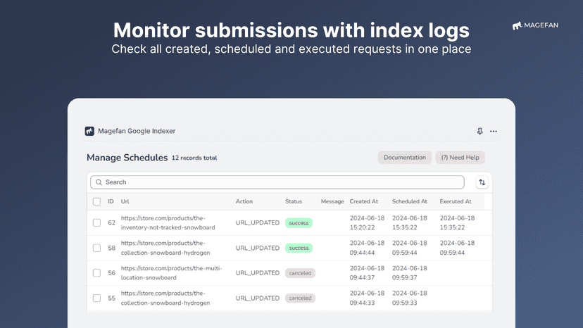 shopify google indexing logs