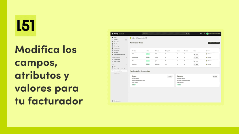Modifica los campos, atributos y valores según tu facturador