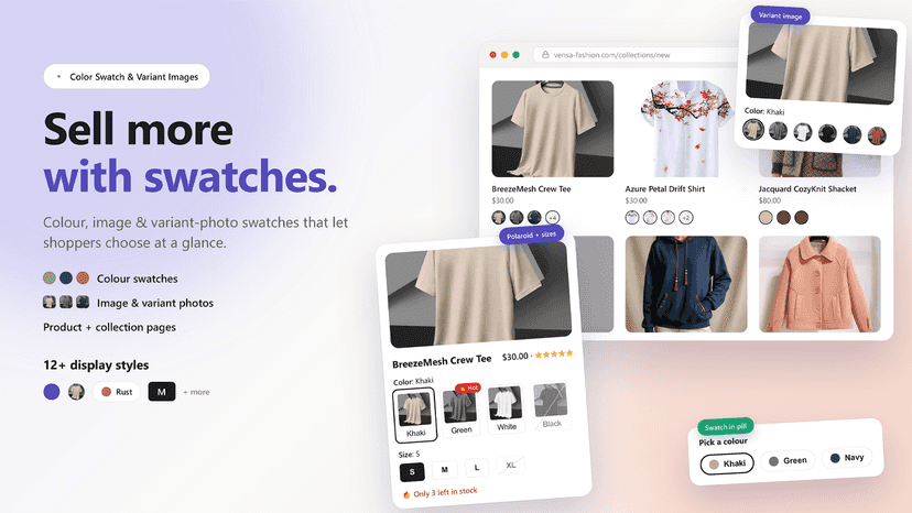 Color, image & variant swatches on product and collection pages