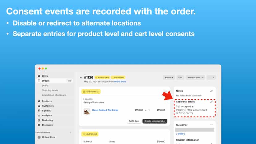 T&C Consent Event Recorded With Order