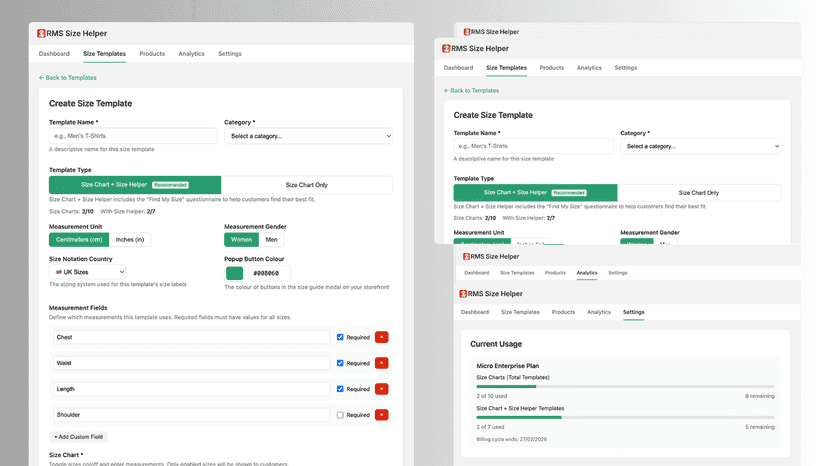 Create size-chart + helper view