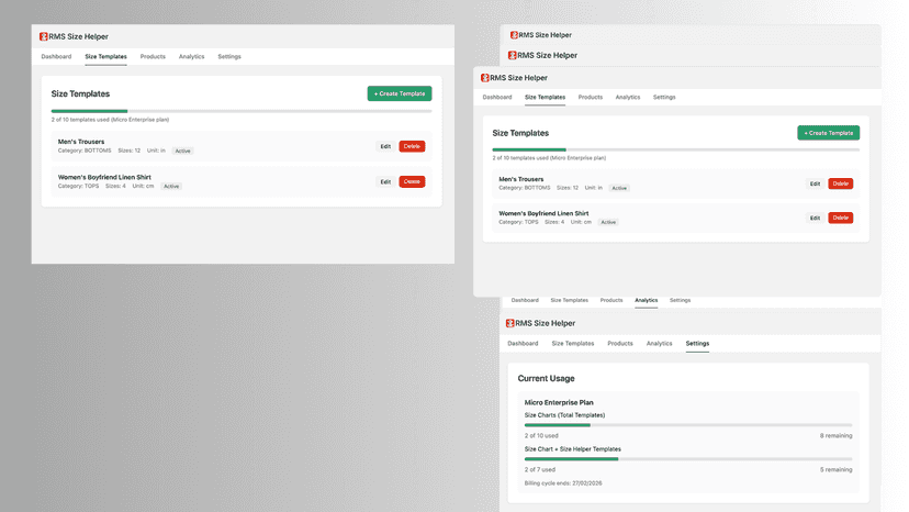 List size-chart + helper view