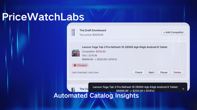 Automated competitor catalog insights and dashboard UI.