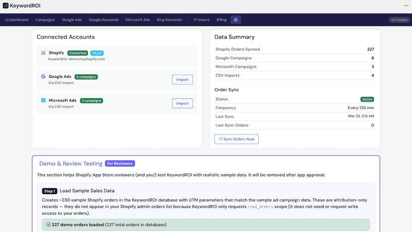 Built-in demo data for easy setup and testing of reports