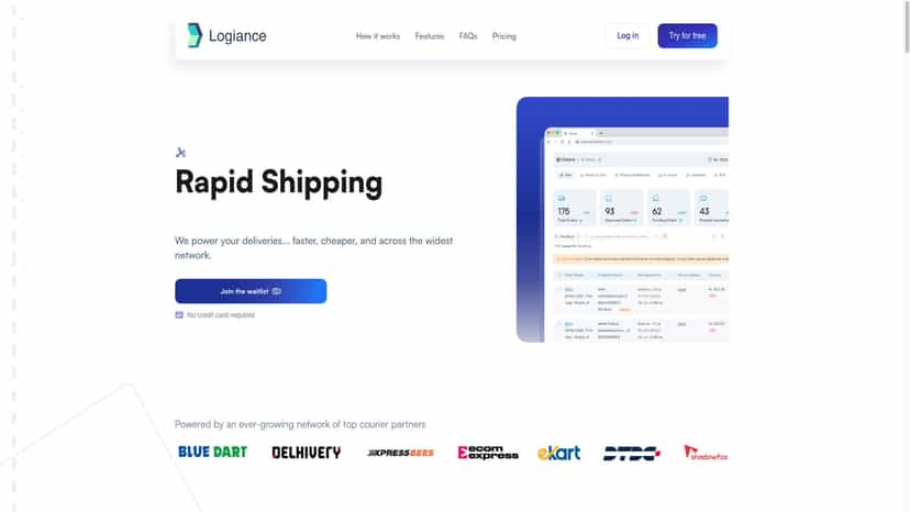 "Logiance app overview showing simplified multi-courier shipping