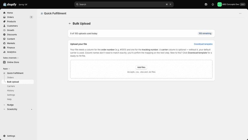 Order list with inline carrier and tracking fulfillment