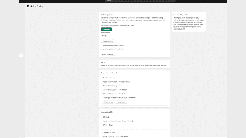 Price Engine finding competitor pages for a product