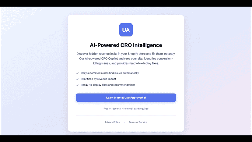 Modal for AI-Powered CRO Intelligence by UserApproved.ai.