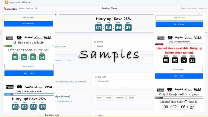 example usage of countdown timer, sales pop up and trusted badge