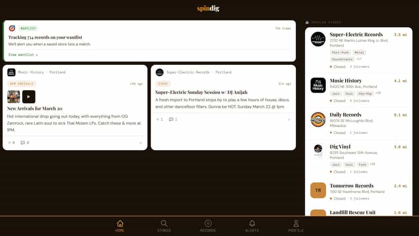 Spindig home feed