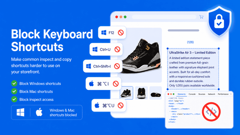 Block keyboard shortcuts for Shopify store protection