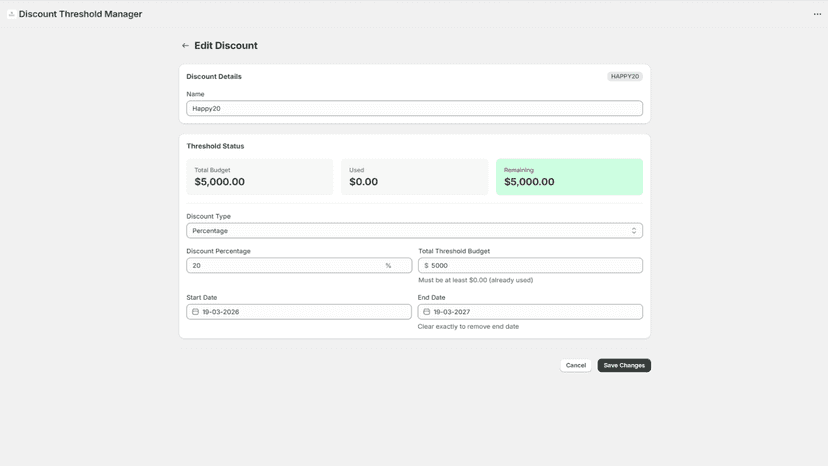 Update discount configuration and monitor remaining budget