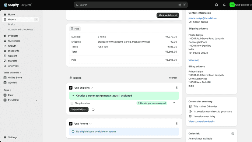 Courier assignment status after shipment creation