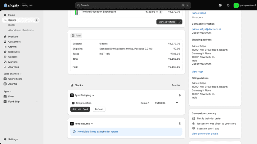Ship orders with Fynd from Shopify admin