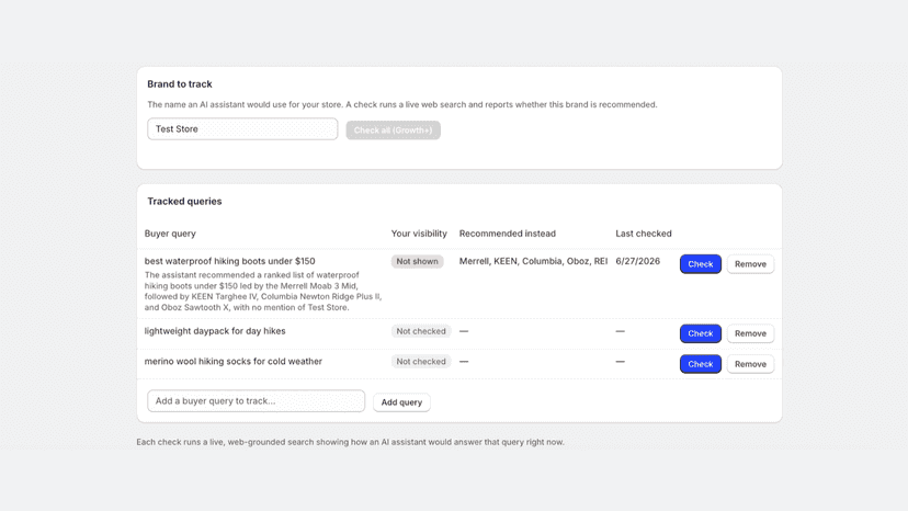 AI visibility check showing competitors recommended instead