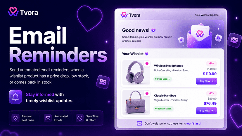Automated wishlist email reminders and price alerts