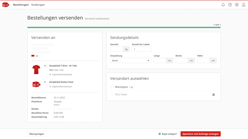 Versandetiketten drucken mit SimpleSell