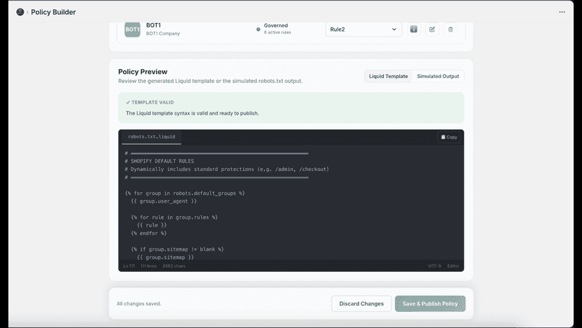 View generated robots.txt.liquid and the Simulated Robots.txt
