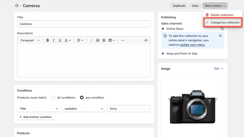 Collection page ready to categorize all products at once
