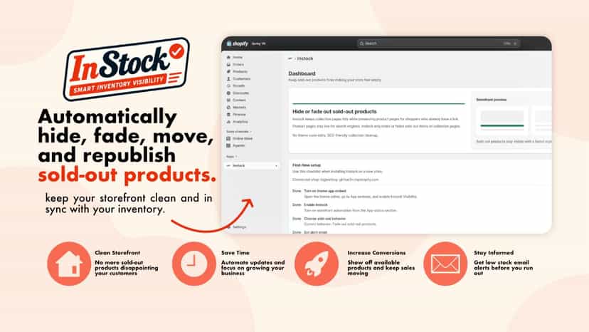 Instock dashboard showing automatic tools to hide, fade, move, a