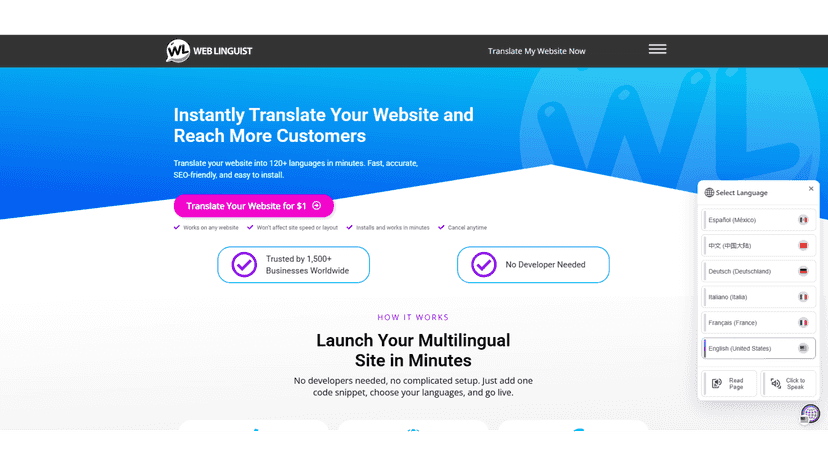 The Web Linguist language switch overlay element