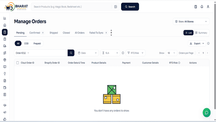 Order management dashboard for tracking customer orders