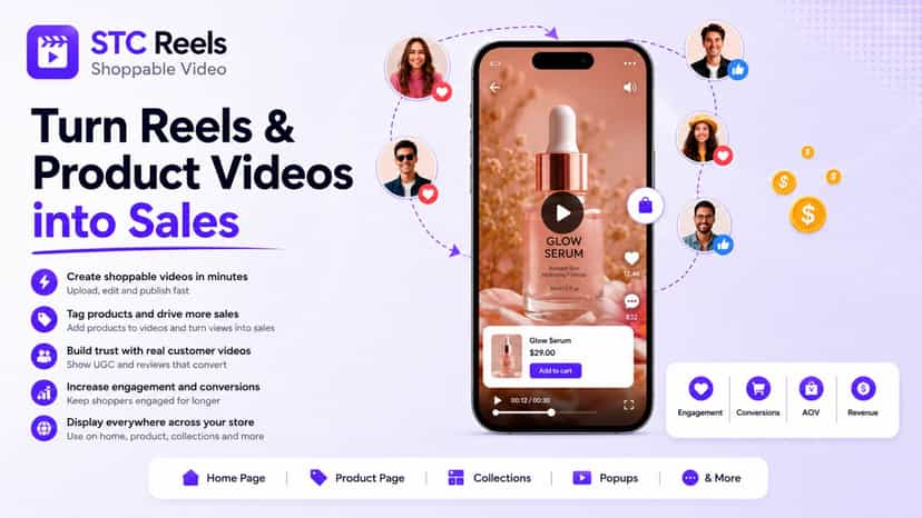 STC Reels shoppable video app dashboard and mobile storefront