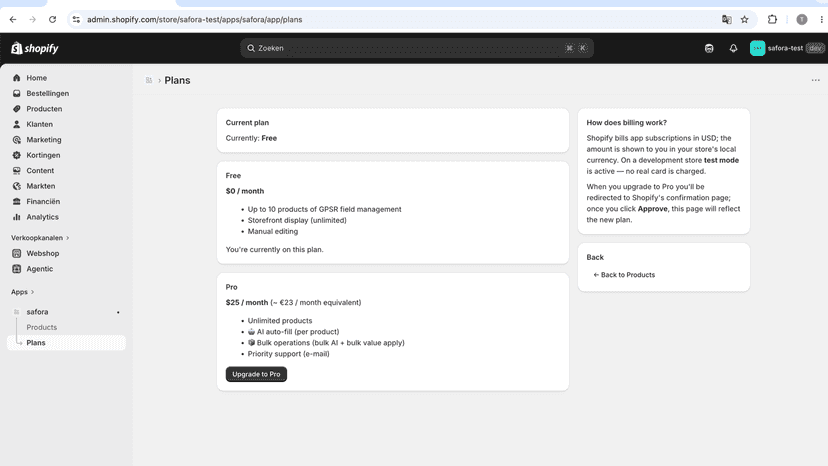 Pricing plans: Free for ten products and Pro for unlimited with