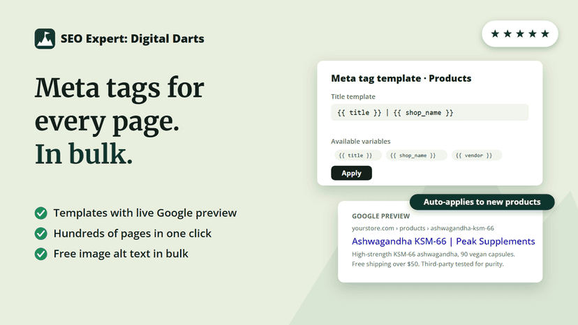 Bulk meta tag templates with Google search preview