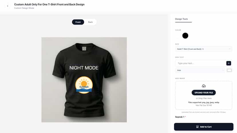 Color variants with their own mockups and print areas