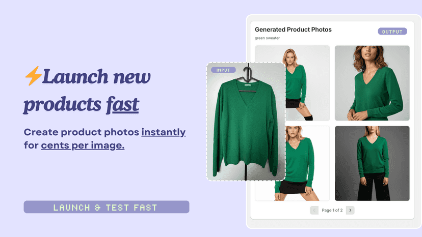 Create product photos instantly for cents per image