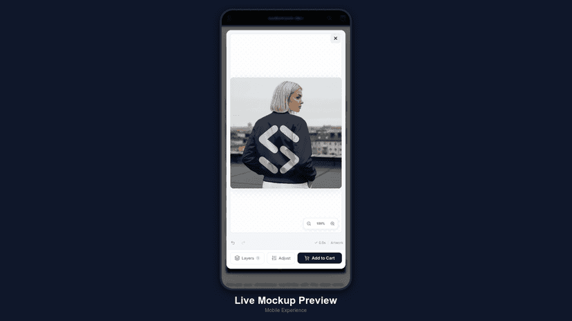 Mobile studio with rendered product mockup