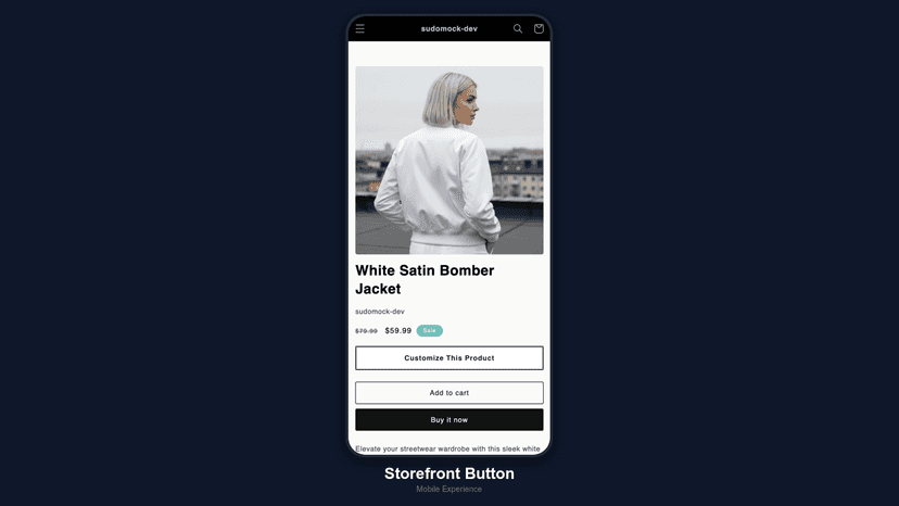 Mobile product page with Customize This Product button