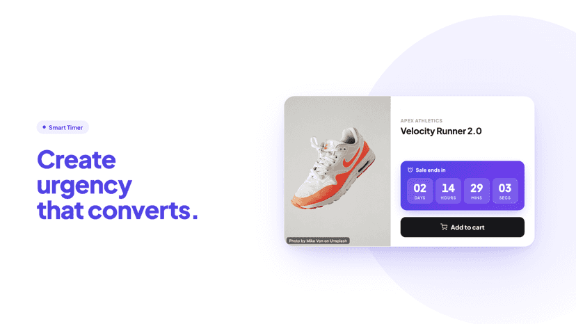 Countdown timer on a product page above the Add to cart button