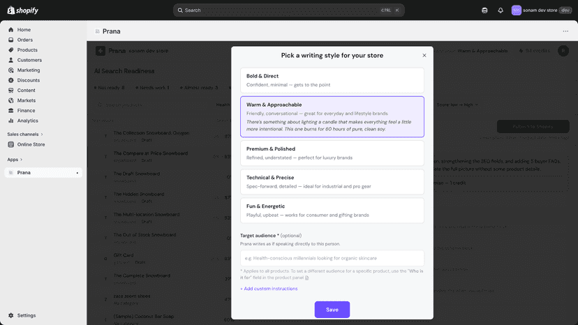 Pick a brand voice from 5 writing styles for AI optimisations.